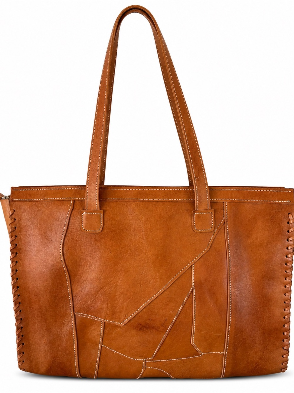 Handmade 100% Leather Floral Tooled Tote Bag | Artisan Boho Shoulder Bag | Large - Picture 3 of 11